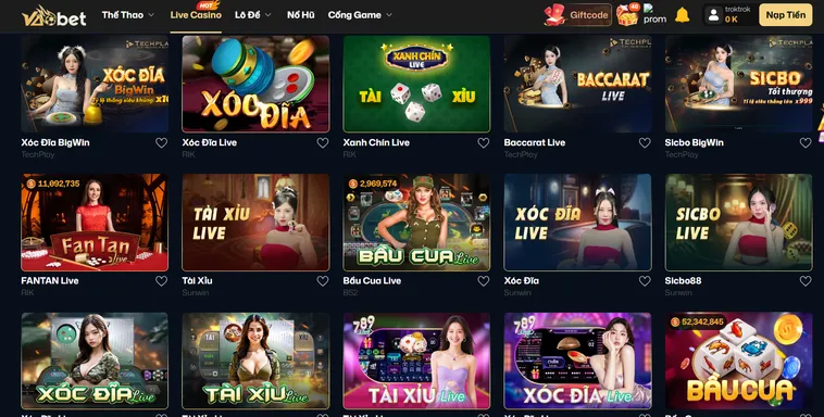 Kho Game Đỉnh Cao Tại Sảnh Live Casino VaoBet Uy Tín Hàng Đầu